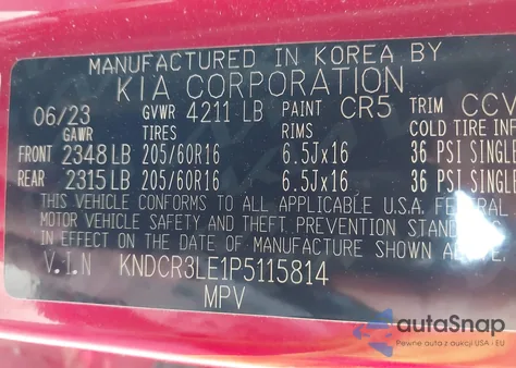 2023 Kia Niro Ex from USA, damaged, VIN KNDCR3LE1P5115814